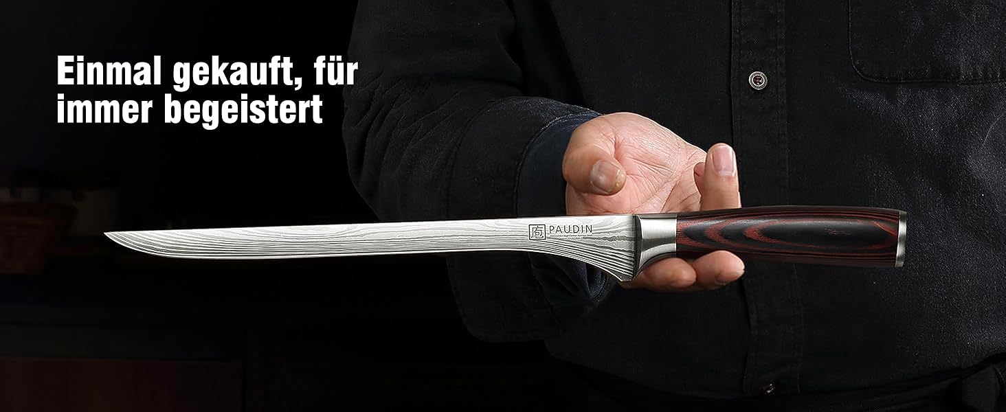 Набір кухонних ножів Paudin 7 предметів з дерев'яним блоком, професійний набір ножів для кухні, високоякісні ножі з ABS ручками