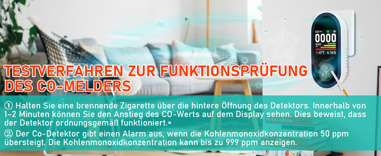 Детектор CO з HD-дисплеєм, візуальним та звуковим сигналом, 3-в-1 (CO, температура, вологість) для кемпінгу та подорожей на автодомі