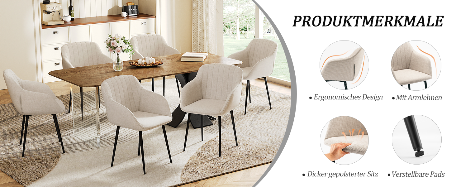 Набір з 4-х обідніх стільців у бежевому кольорі з підлокітниками, для кухні, вітальні, спальні