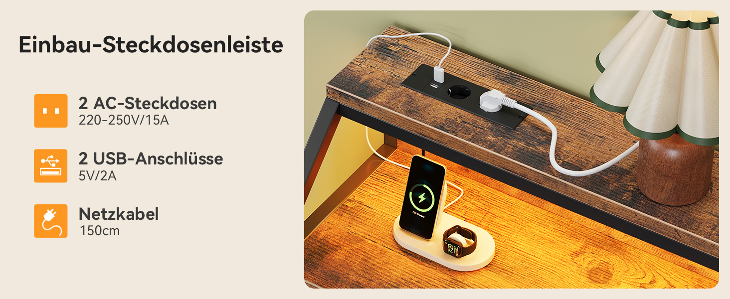 Комод ODK з висувними ящиками, 9 тканинних ящиків, 2 розетки, 2 USB-порти, LED-підсвітка, для спальні/вітальні, вінтажний стиль