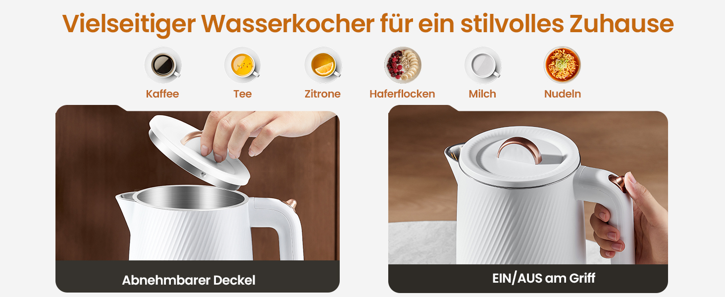 Електричний чайник OLEGA 1.8L, 1800W, з нержавіючої сталі, автоматичне відключення, захист від сухого кип'яття, білий