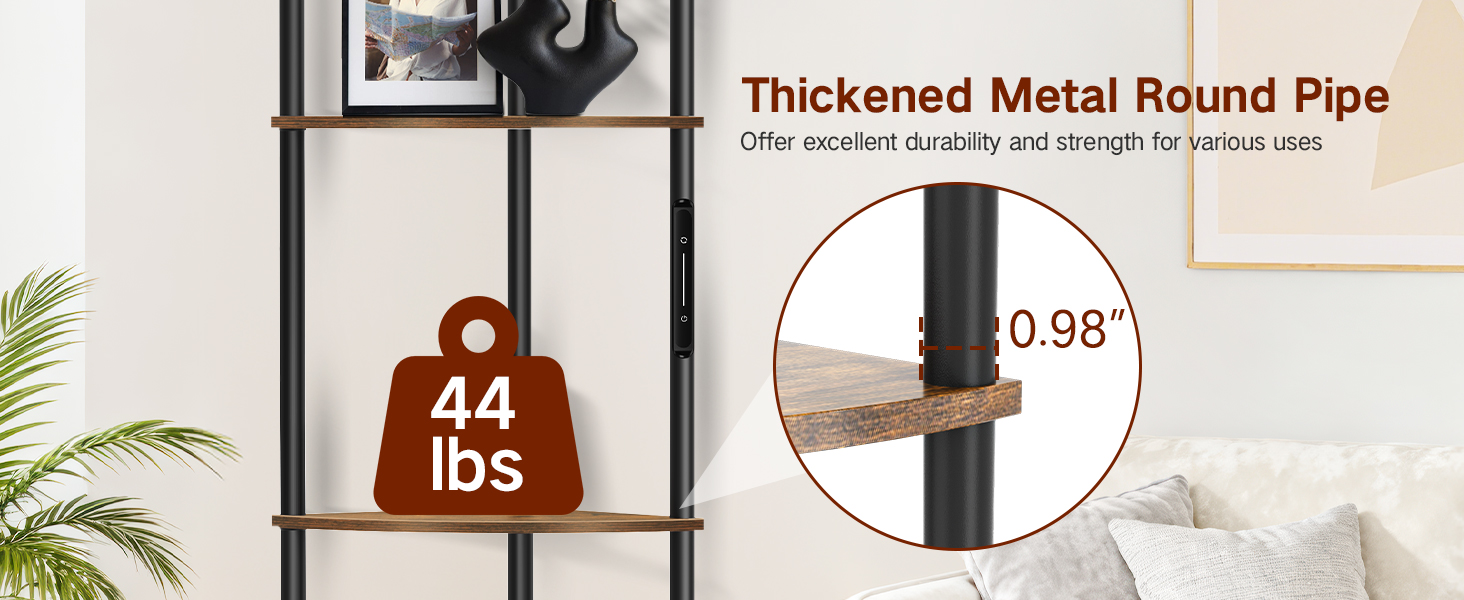 LED торшер з полицею, 3 режими світла, димування (сенсор/пульт), кутова полиця 5 рівнів, вузька книжкова шафа для вітальні, спальні, офісу, чорний