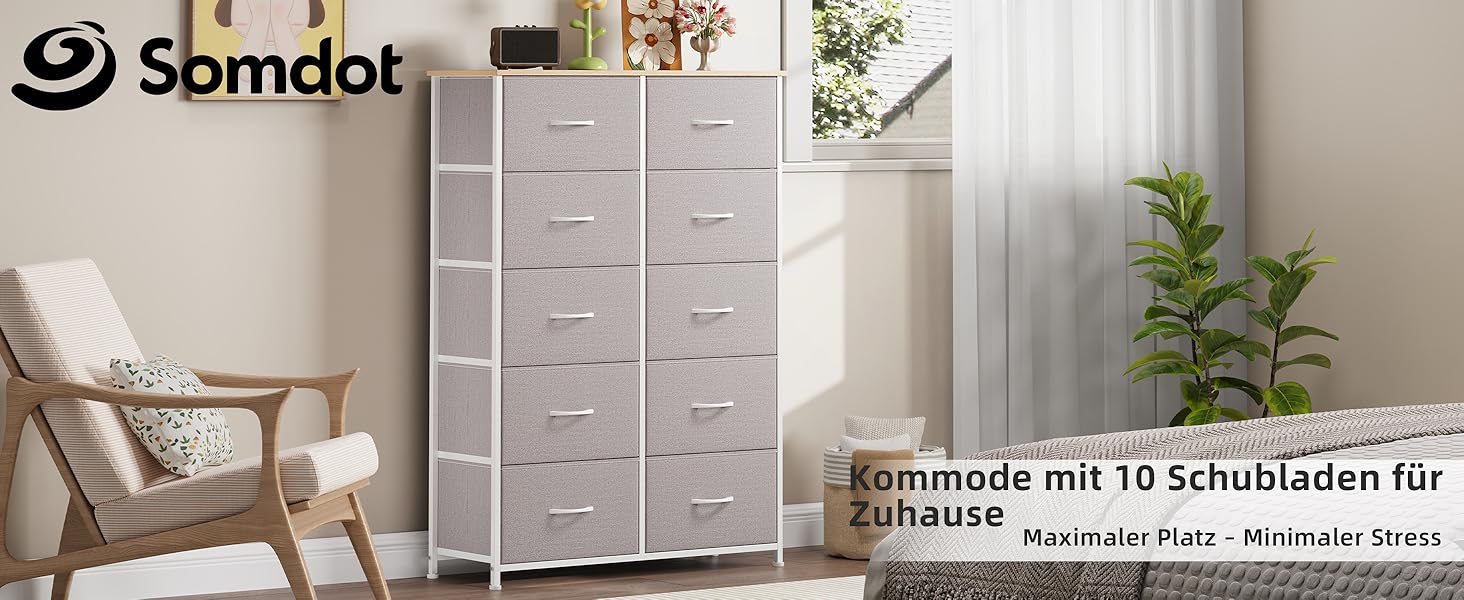 Тканинна комода Somdot з 8/10 висувними ящиками, білий (сірий), 30x80x114.5 см