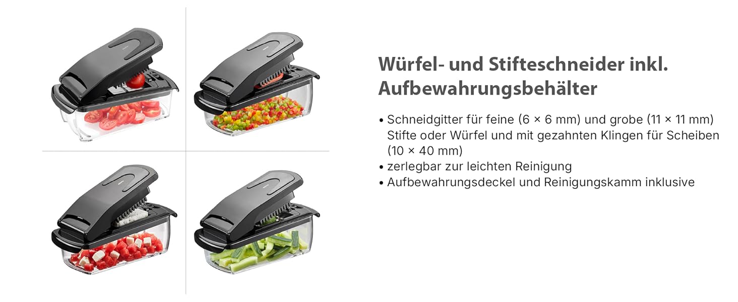 GEFU Трепо - багатофункціональний кухонний нарізчик для овочів, фруктів, сиру та салату (чорний/прозорий)