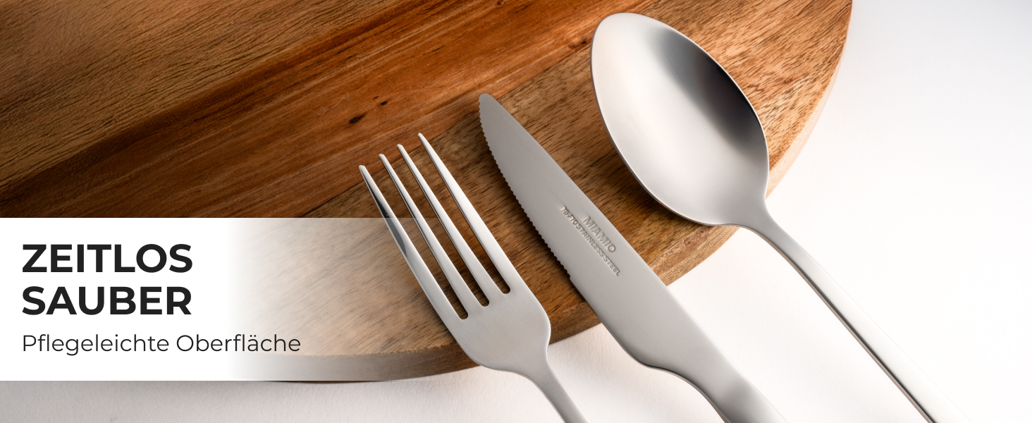 Набір столових приборів Miamio для 6 осіб (72 шт.) з нержавіючої сталі 18/10, сріблястого кольору, придатний для миття в посудомийній машині