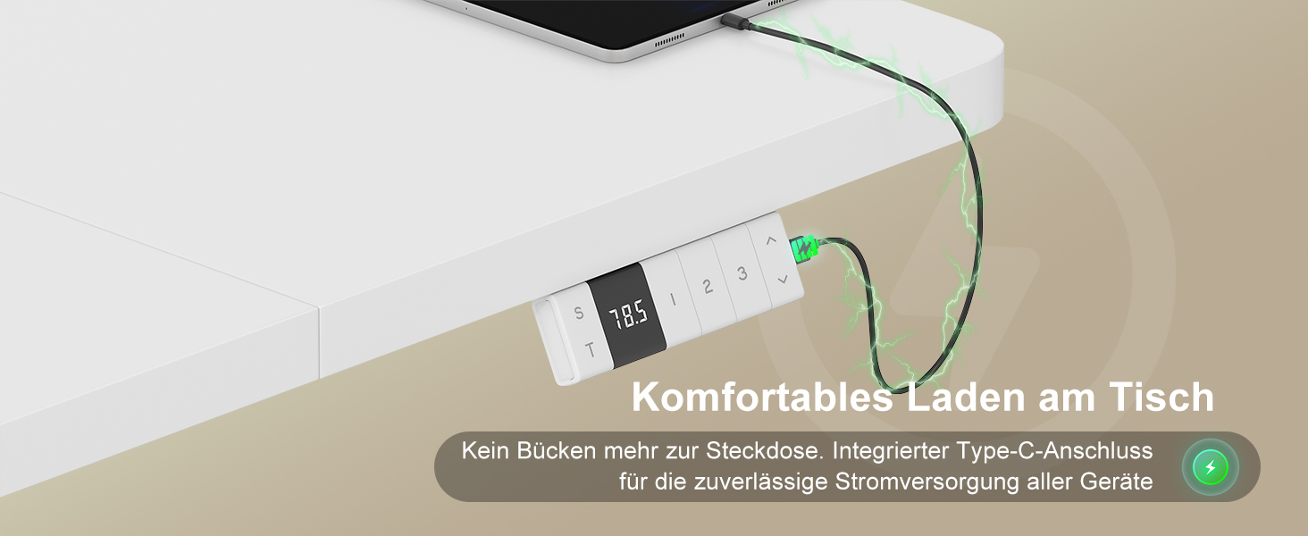 Електричний стіл Devoko з регулюванням висоти 200x80 см, білий, з USB-C зарядкою та органайзером для кабелів