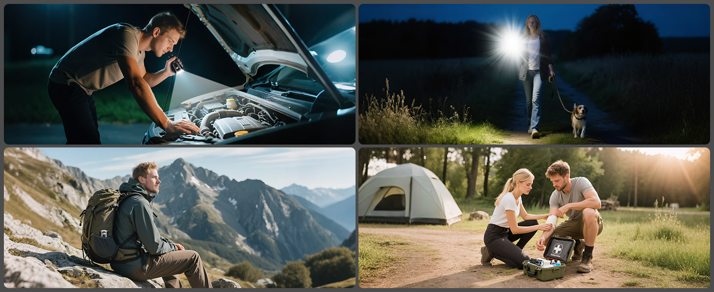 Потужний LED ліхтар JAY-PARK 500000 Люмен, акумулятор 10800 мАг, LCD-дисплей заряду, 5 режимів світла, зум, водонепроникний IPX7, чорний матовий — для кемпінгу та походів