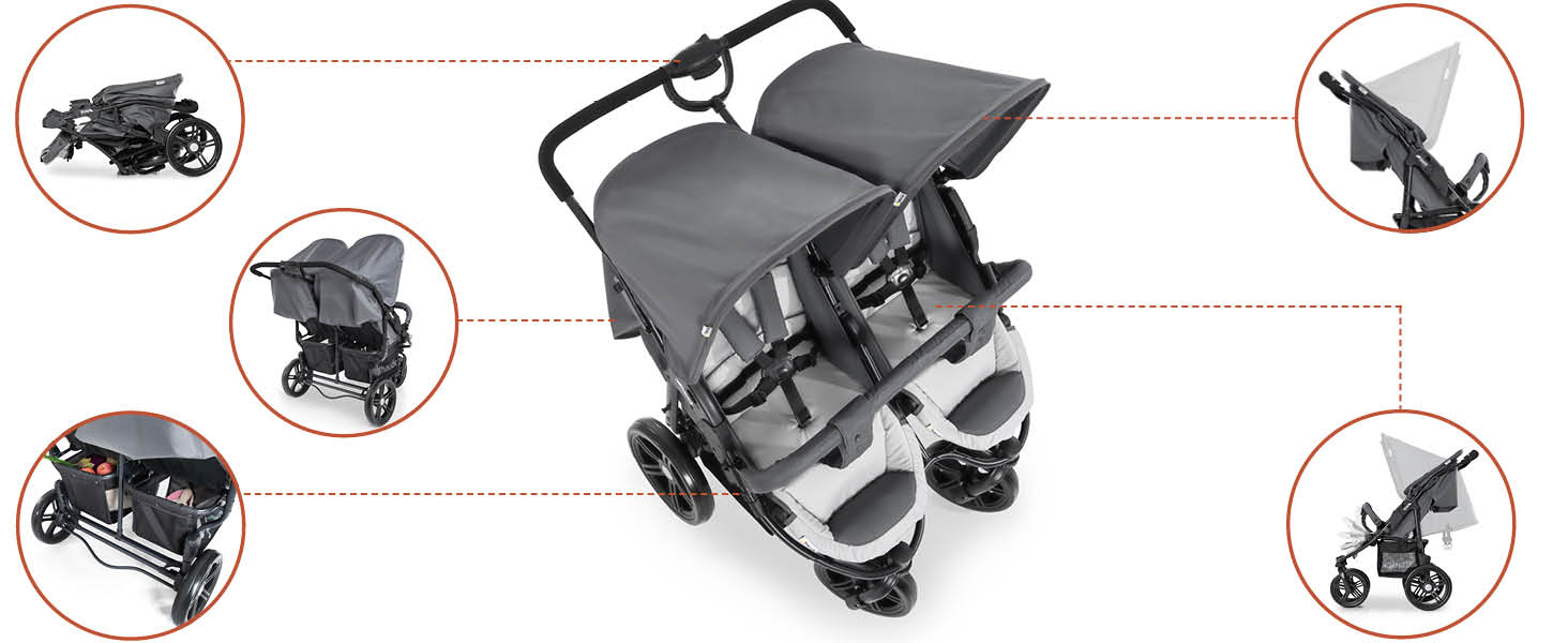 Візок для близнюків Hauck Roadster Duo SLX Grey/Silver: прогулянка від народження до 15 кг, функція лежання, великий кошик, компактний у складеному стані