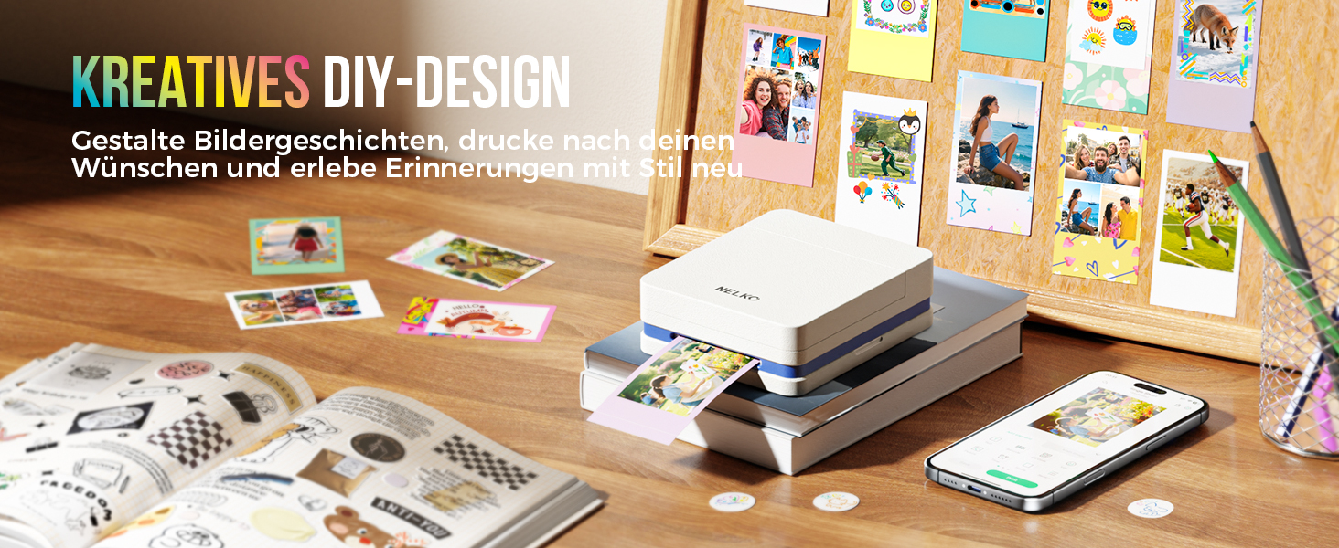 Портативний міні-принтер Nelko PP01 для фотографій з телефону. 20 листів паперу, принтер-наклейка, для iOS & Android, білий