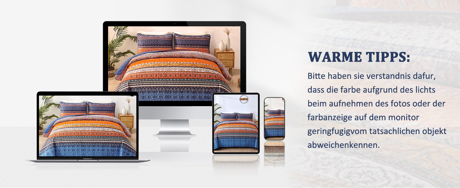Постільна покривало WONGS BEDDING в стилі Бохо 220x240 см, 3-предметний комплект з 2 наволочками 50x70 см, стібана ковдра з мікрофібри для двоспального ліжка та дивана