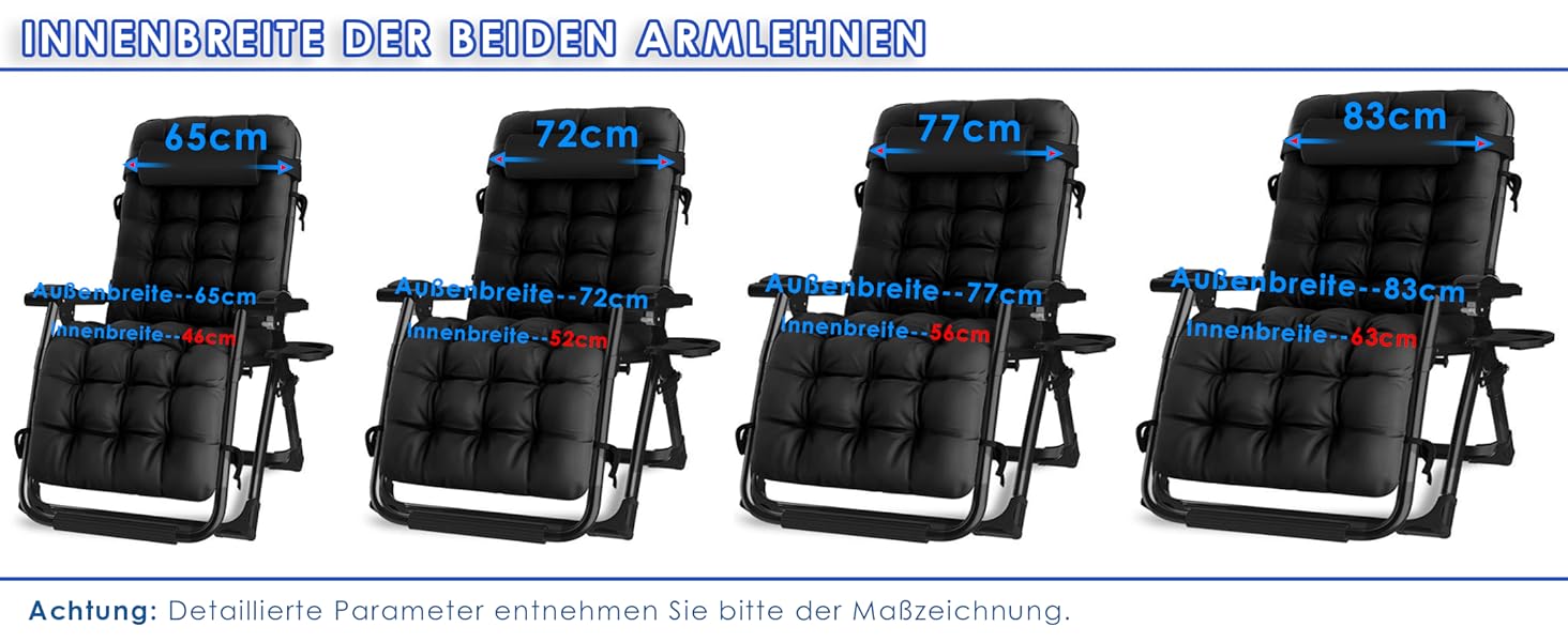 Розкладний шезлонг для саду та відпочинку на природі - 200 кг, срібний (83 см)