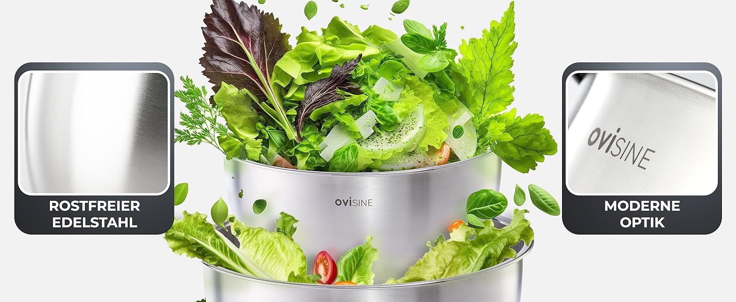 Набір мисок Roumare з нержавіючої сталі | 3 шт. | ⌀ 24, 20, 16 см | Миски для змішування, салатники | Кухня | Нековзний дно | 1,0л - 2,5л - 4,5л | З аксесуарами