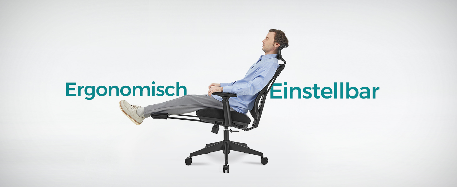 Офісний стілець SONGMICS з підставкою для ніг, ергономічний, з підтримкою попереку, регульованою головою та підлокітниками, регулюванням висоти та функцією гойдання, до 150 кг, чорний OBN61BKV1