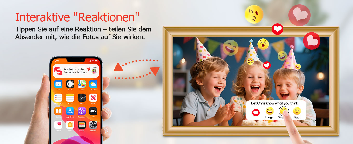 Цифровий фоторамка Frameo 10.1 дюйми, IPS, HD 1280x800, 32GB, Wi-Fi, автоповорот, Frameo App