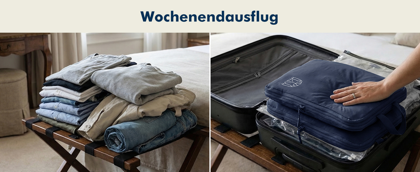 Набір компресійних органайзерів для одягу в дорогу (5 шт), нейлонові дорожні сумки-кубики для валізи та рюкзака, темно-синій