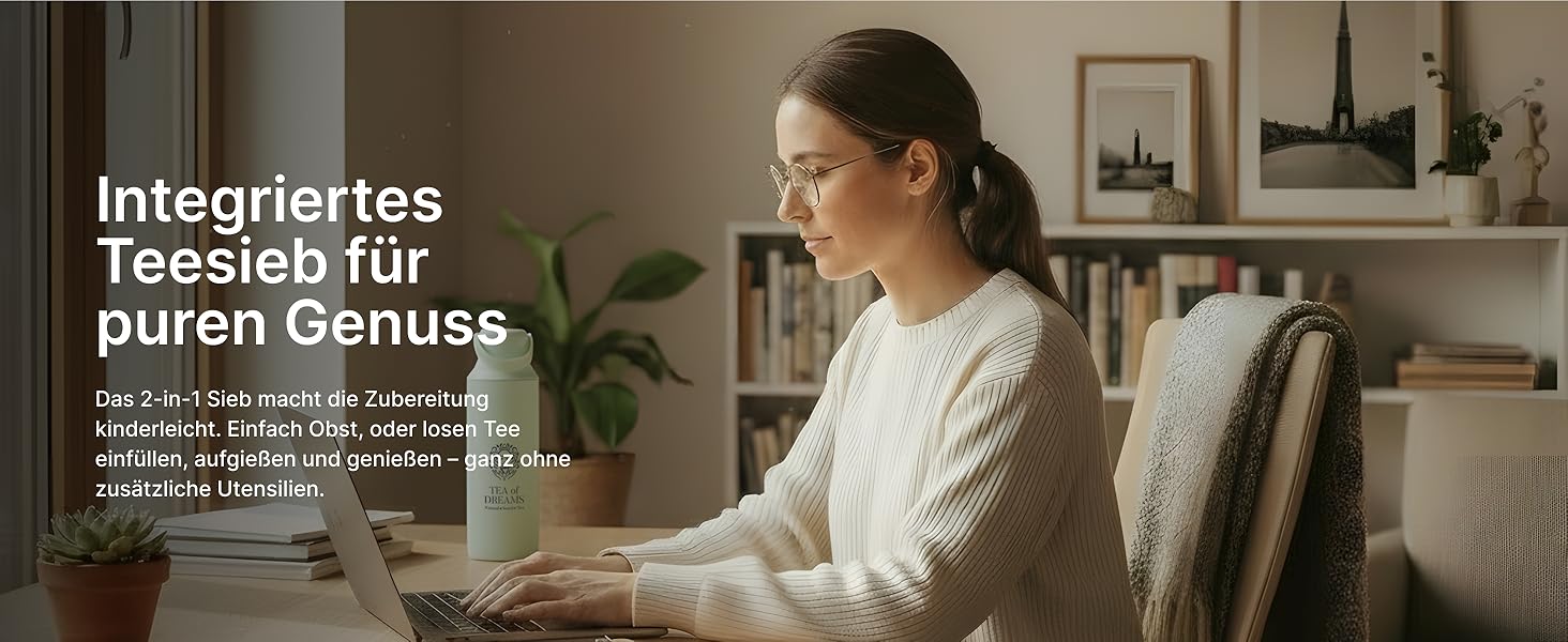 Турботермопляшка для чаю та напоїв 600 мл з нержавіючої сталі, без BPA, з ситом, персиковий колір