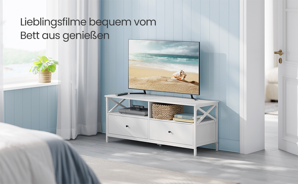 Тумба під телевізор VASAGLE, 120 см, з 2 шухлядами та 2 відкритими полицями, для телевізорів до 55 дюймів, сталевий каркас, вінтажний колір, LTV300B01