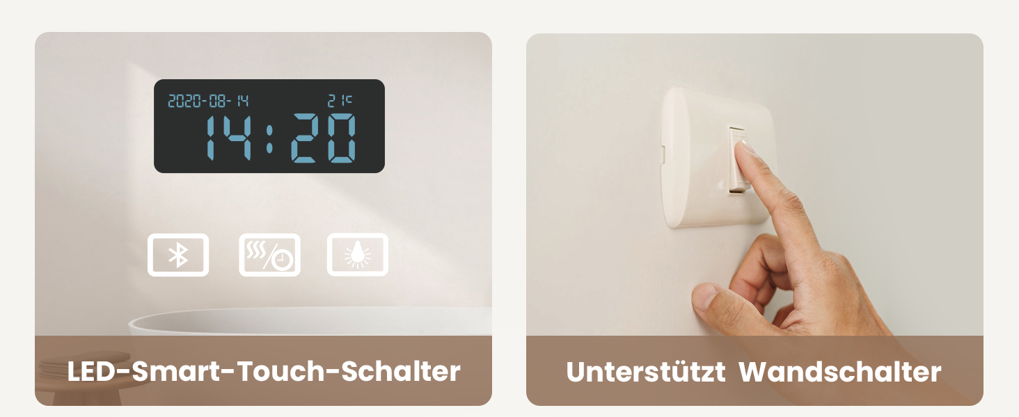 EMKE® LED дзеркало для ванної кімнати 80x60 см з підсвічуванням, регулюванням, годинником та Bluetooth, IP44, 3 кольори світла