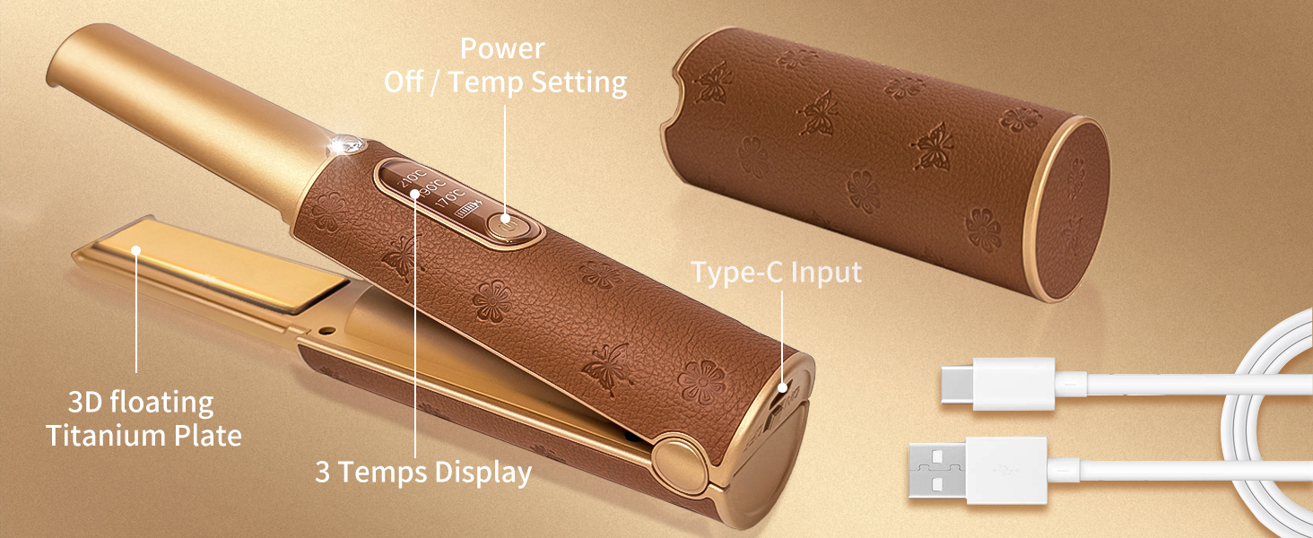 Бездротовий випрямляч для волосся Urban Ol Titan з акумулятором 5000mAh: 2-в-1, портативний міні-випрямляч для локонів та вирівнювання, швидкий нагрів до 204°C (410°F)