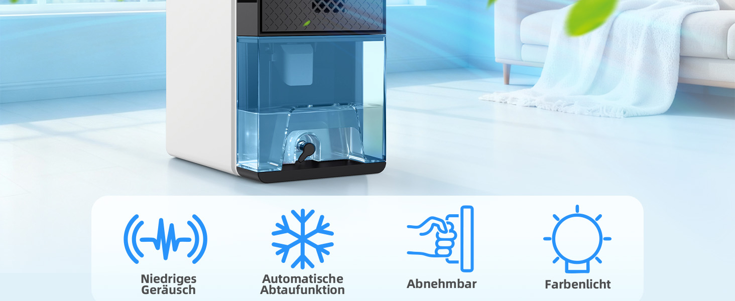 Електричний осушувач повітря для дому: кімнатний осушувач з функцією відтавання, таймером та режимом сну. Підходить для спальні, підвалу, ванної кімнати, кемпера. Середній розмір