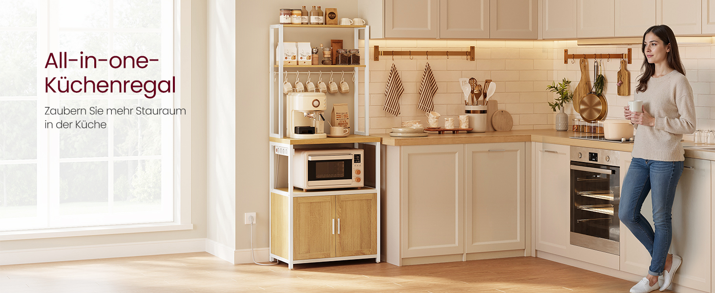 Стелаж кухонний VASAGLE з розетками, шафка, робоча поверхня 90 см, 8 гачків, 40 x 60 x 170 см, вінтажний колір, KKS058K02