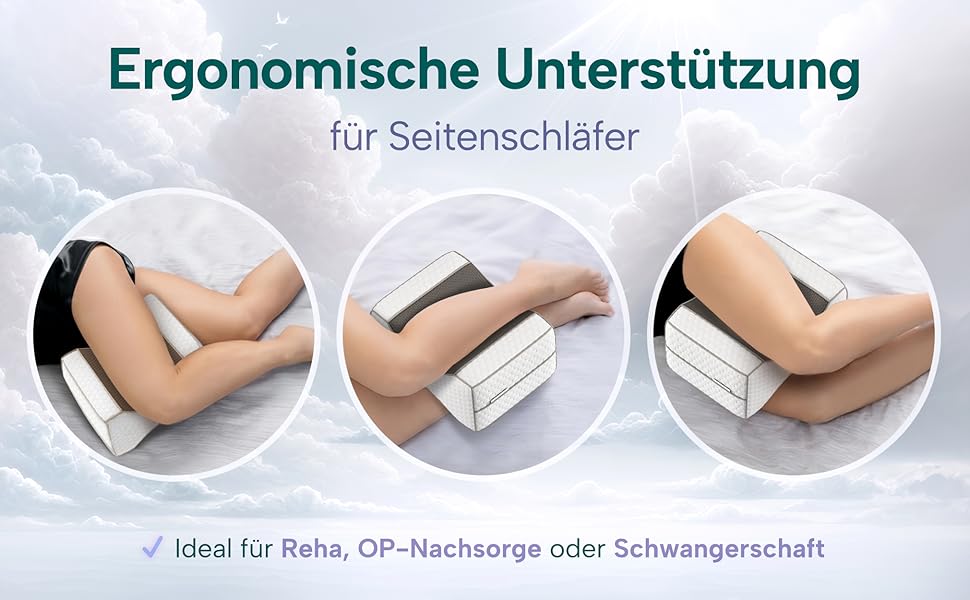 Ортопедична подушка для ніг для тих, хто спить на боці – для полегшення болю в стегнах, спині та колінах | Ергономічна подушка з піною з ефектом пам'яті та антиковзким покриттям.