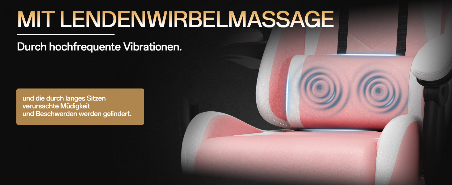 Ігровий крісло JUMMICO з масажем, ергономічний офісний стілець з підголовником, регульована спинка 90-135°, підставка для ніг, витримує до 150 кг (Рожевий, Компактний)