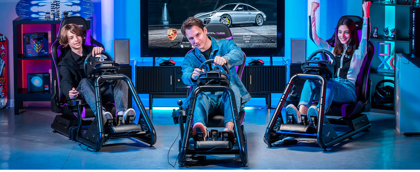 GTPLAYER Симулятор кокпіт для гонок, стійка для керма та педалей з динаміками (Ліловий)