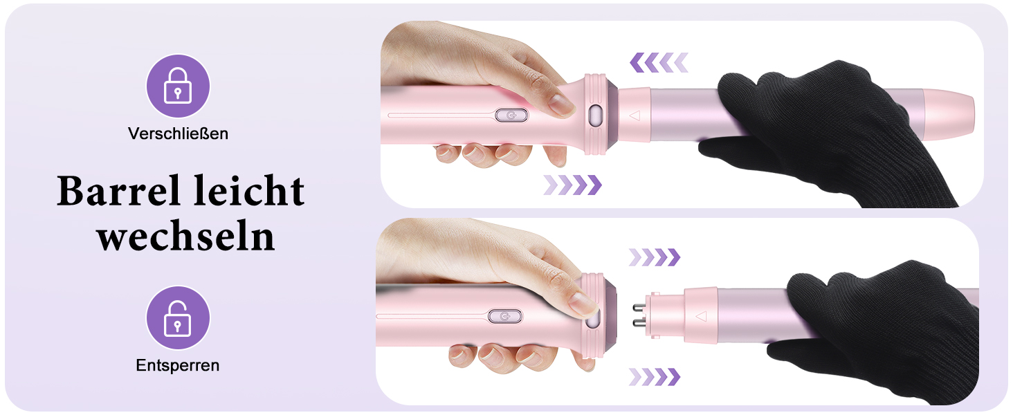 BESTOPE PRO Локкенстаб: Набір випрямляча та плойки 5 в 1 з термощіткою, 3 плойки (9-25 мм) для великих локонів, 13 температур, захисне покриття, рукавичка, затискач (Блідо-рожевий)