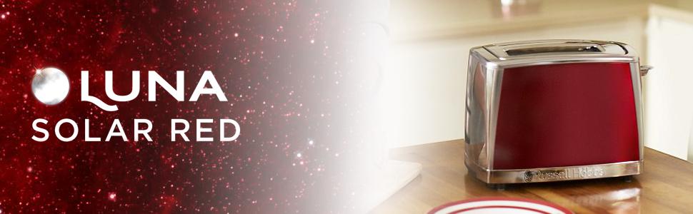 Тостер Russell Hobbs Luna Edelstahl Red на 2 тости, нержавіюча сталь, 6 режимів, розморожування, підігрів, підйом тостів, 1550 Вт