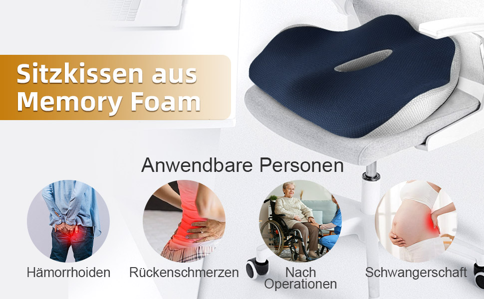 Подушка для сидіння Fwiull з Memory Foam: ергономічна, для авто, софи, офісу (темно-синій)