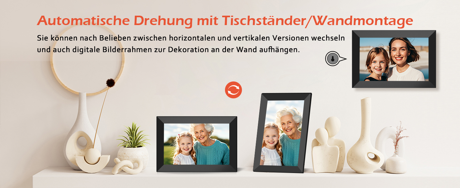 Цифровий фоторамка Frameo 10.1 дюйма WiFi, IPS сенсорний екран, 32GB, автоматичне обертання, для стін, миттєва відправка фотографій