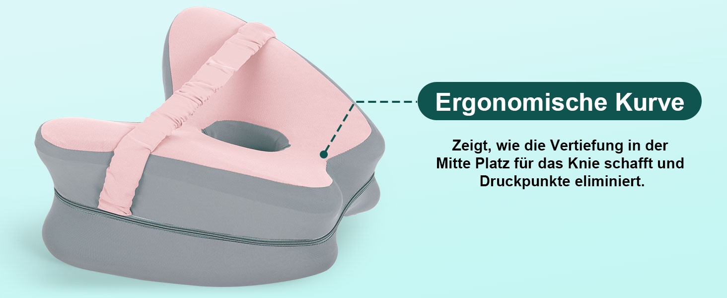 Ортопедична подушка для ніг Dioxide для сну на боці з ефектом пам'яті (Memory Foam) для зняття болю в попереку, колінах та суглобах, знімний чохол, рожева