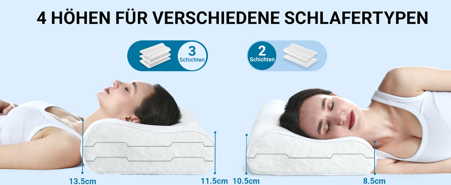 Подушка ортопедична Elviros з піною Memory Foam для сну на боку та спині, регульована, знімний чохол сірий