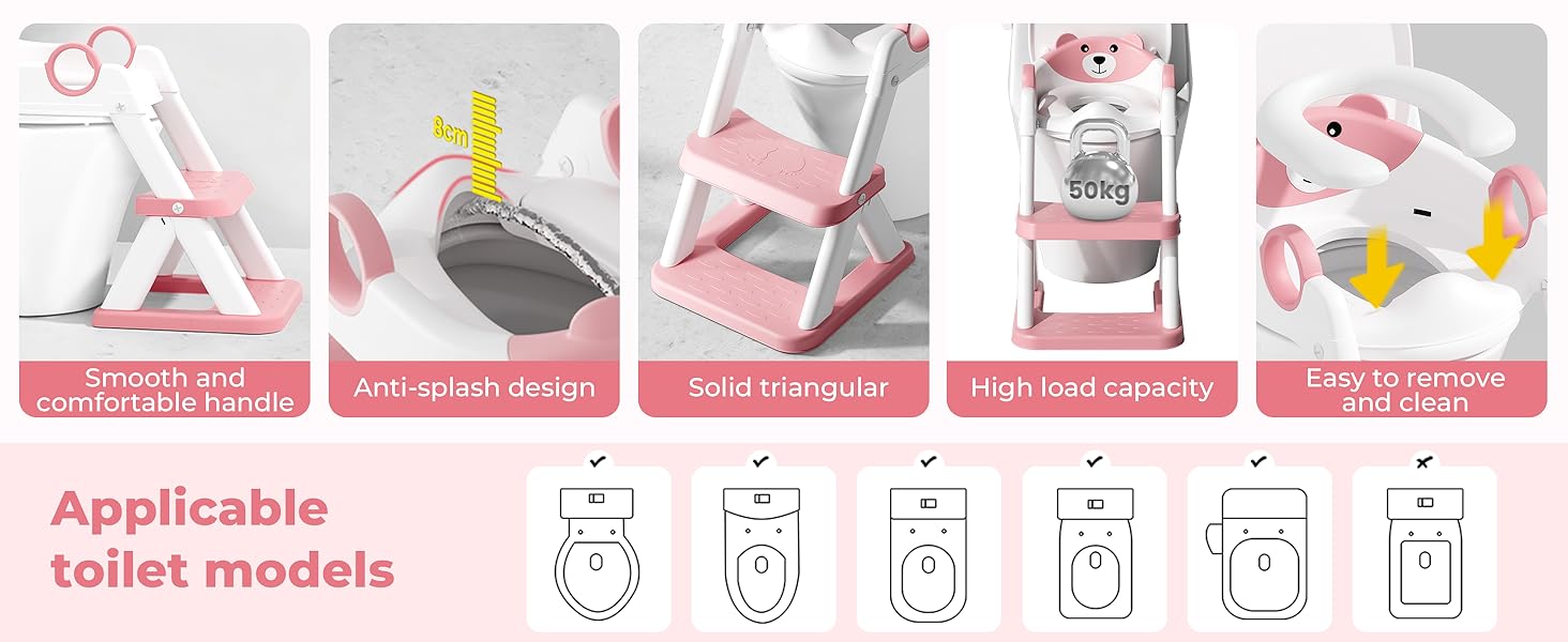 Дитячий унітаз-сходинка з ручками, рожевий - для хлопчиків та дівчаток, 2-в-1, антиковзкий