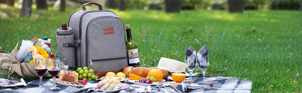 Рюкзак для пікніка HappyPicnic на 4 особи з посудом, термосумкою та водонепроникним килимком