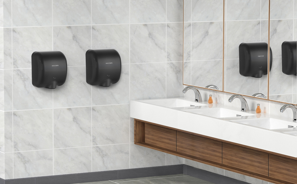 Anydry 2800 Klassisch: Електричний сушар для рук AnyDry, автоматичний, чорний, з нержавіючої сталі, 1400-1650W