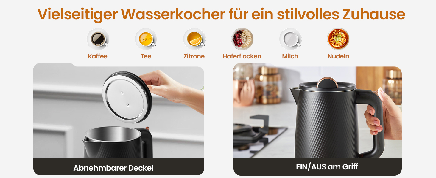 Електричний чайник OLEGA 1.8L, 1800W, нержавіюча сталь, автоматичне відключення, захист від сухого кип'яття