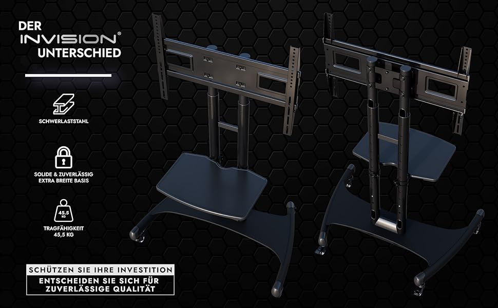 Підставка для телевізора Invision на колесах для екранів 32-75 дюймів, мобільна, регульована по висоті, до 45.5 кг, VESA 600x400, GT1200 ScreenStation