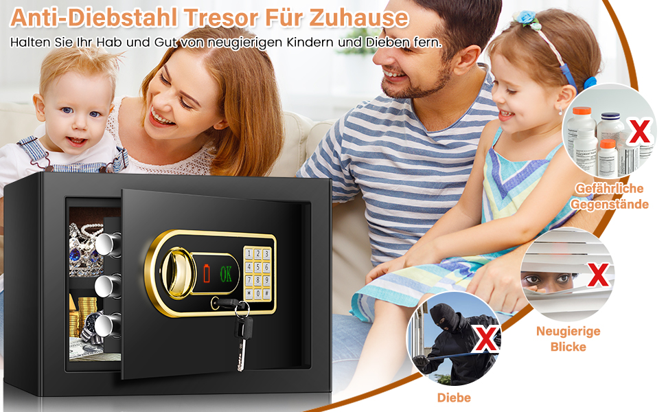 Пожежостійкий сейф Safe Tresor 25L з висувним ящиком та відділенням для батарей, для грошей, ювелірних виробів, документів