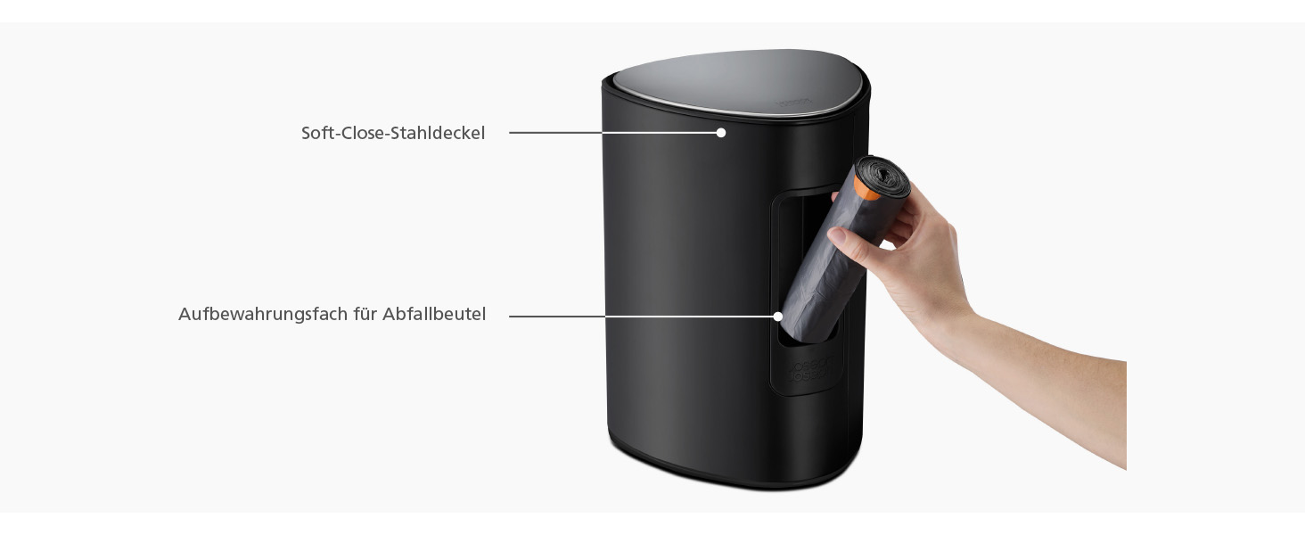 Сміттєве відро Joseph Joseph EasyStore Luxe 5л з нержавіючої сталі, з автоматичним закриттям кришки, знімним внутрішнім відром, для ванної, спальні, офісу (Чорний)