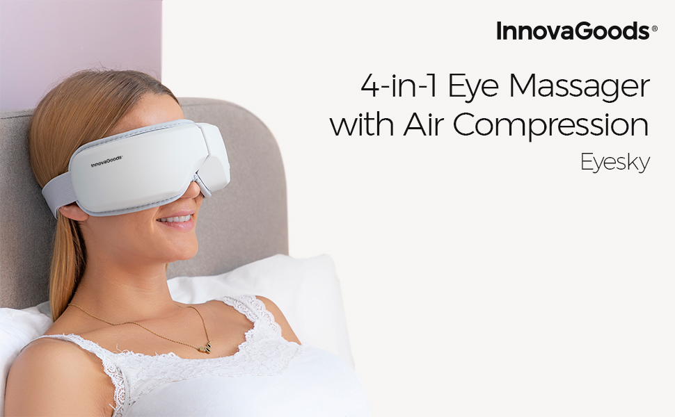 Масажер для очей InnovaGoods EyeSky 4-в-1, з компресією повітря, для зняття втоми очей та покращення кровообігу, компактний дизайн, для дому та офісу