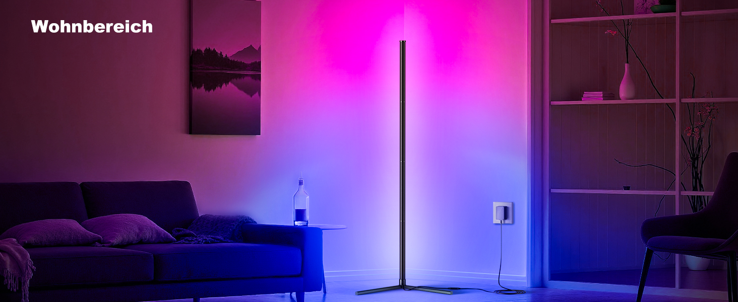 LED Торшер у вітальню RGB з димером, пультом та керуванням через додаток. Кутова LED лампа з 16 млн кольорів, 68+ режимів, музичний режим для спальні та геймінгу