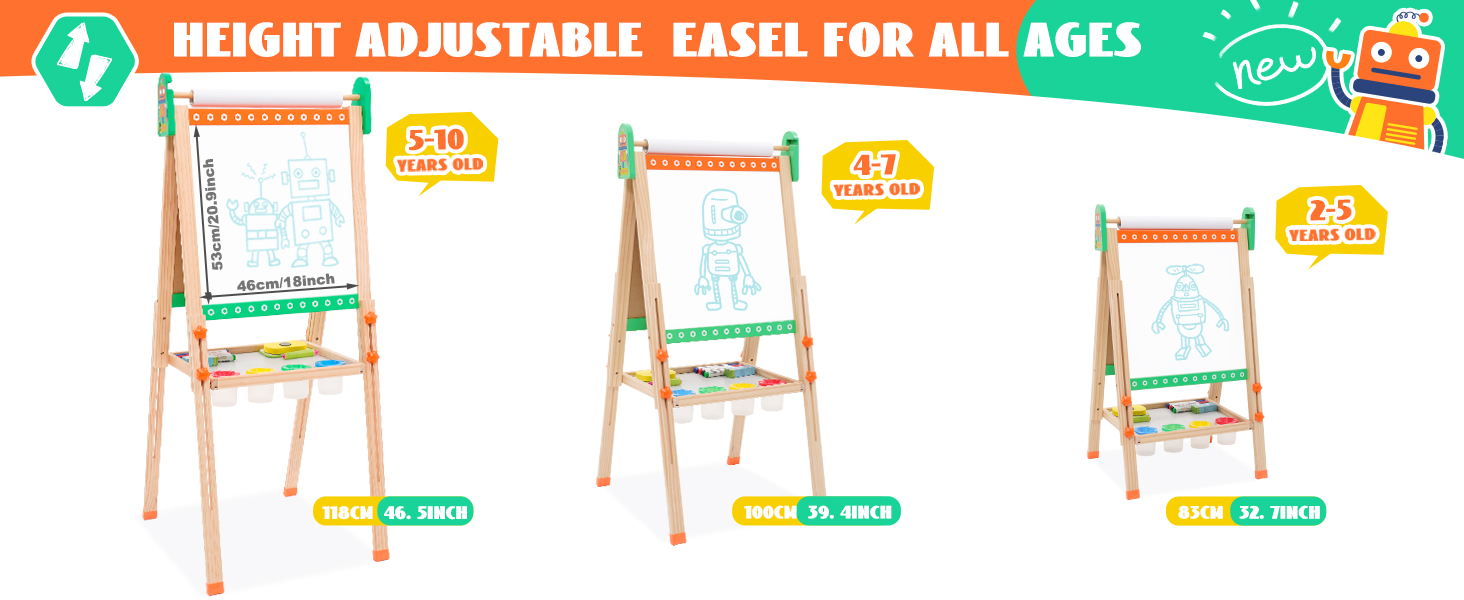 Дерев'яна мольберт Kinder Tafel з паперовою рулонкою, регульована висота, зелений колір