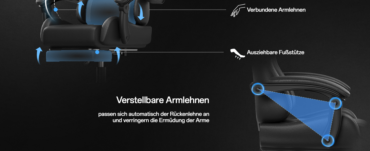 Ігровий крісло JUMMICO з масажем, ергономічний офісний крісло з підголовником для попереку, регульована спинка 90-135°, підставка для ніг, чорний, до 150 кг