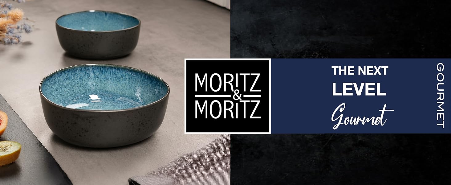 Набір посуду Moritz & Moritz ORGANIC на 6 осіб (18 предметів) - Елегантний набір тарілок з якізного каменю. Включає: 6 тарілок для вечері, 6 десертних тарілок, 6 супових тарілок, 2 сервіровочні миски (Блакитний)