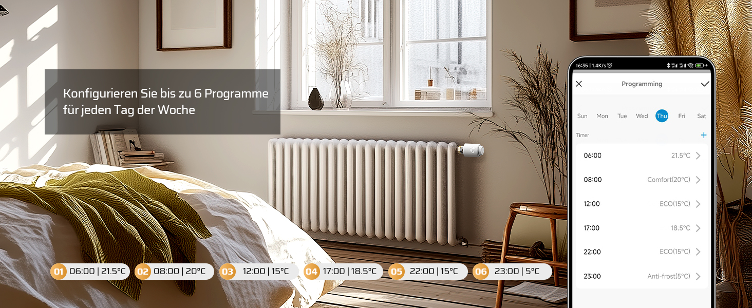 Розумний термостат для радіатора DEWENWILS WiFi, програмований, з керуванням через додаток, сумісний з Alexa та Google Assistant, енергозберігаючий, 1 шт.