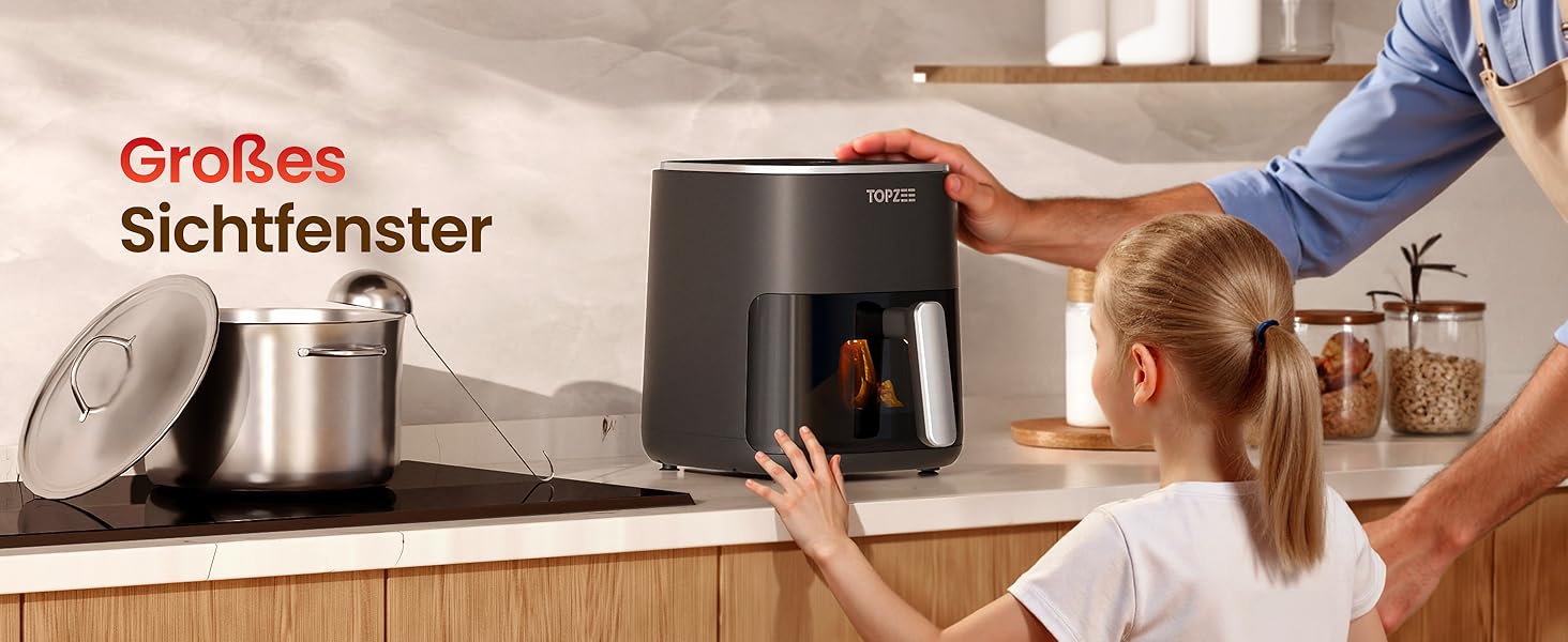 Фритюрниця без олії, 5 л, для 3-5 осіб, ідеальна для любителів м'яса, з регулюванням температури та таймером 24 год, тиха, з антипригарним кошиком та крихкою платформою, зелено-чорна