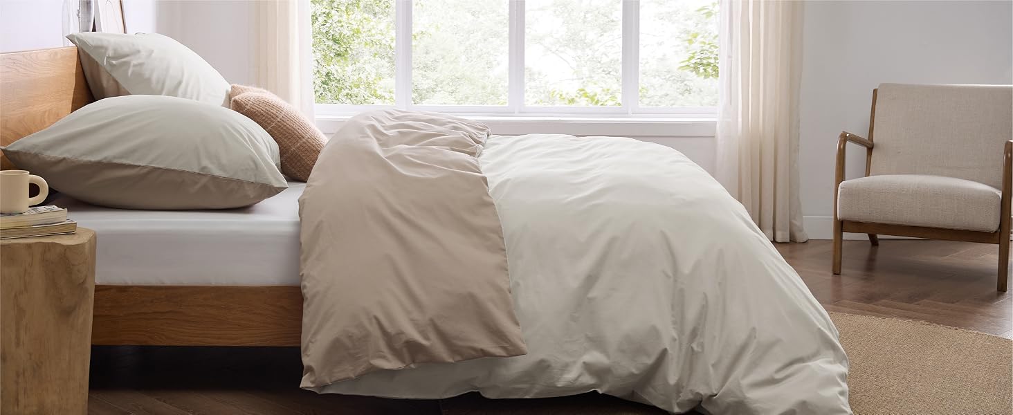 Комплект постільної білизни BEDSURE з бавовни, 4 предмети, 135x200 см, темно-сірий/сірий (2 наволочки 80x80 см)