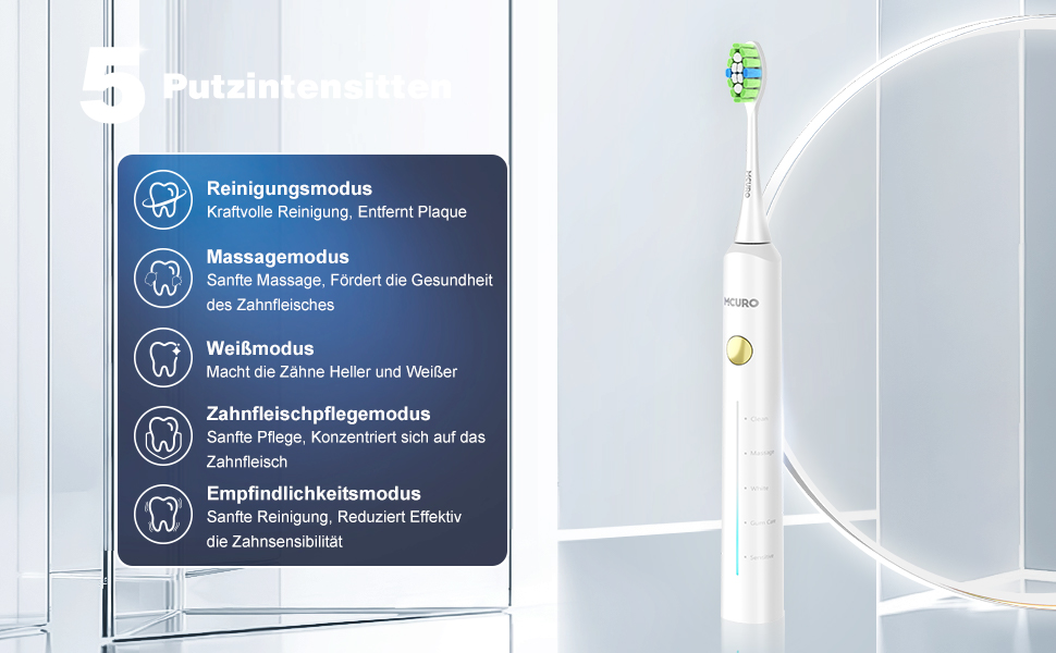 Електрична звукова зубна щітка з 6 насадками DuPont, 5 режимів, таймер, індикатор заряду, 120 днів роботи від акумулятора, 45000 VPM, відбілювання за 1 тиждень